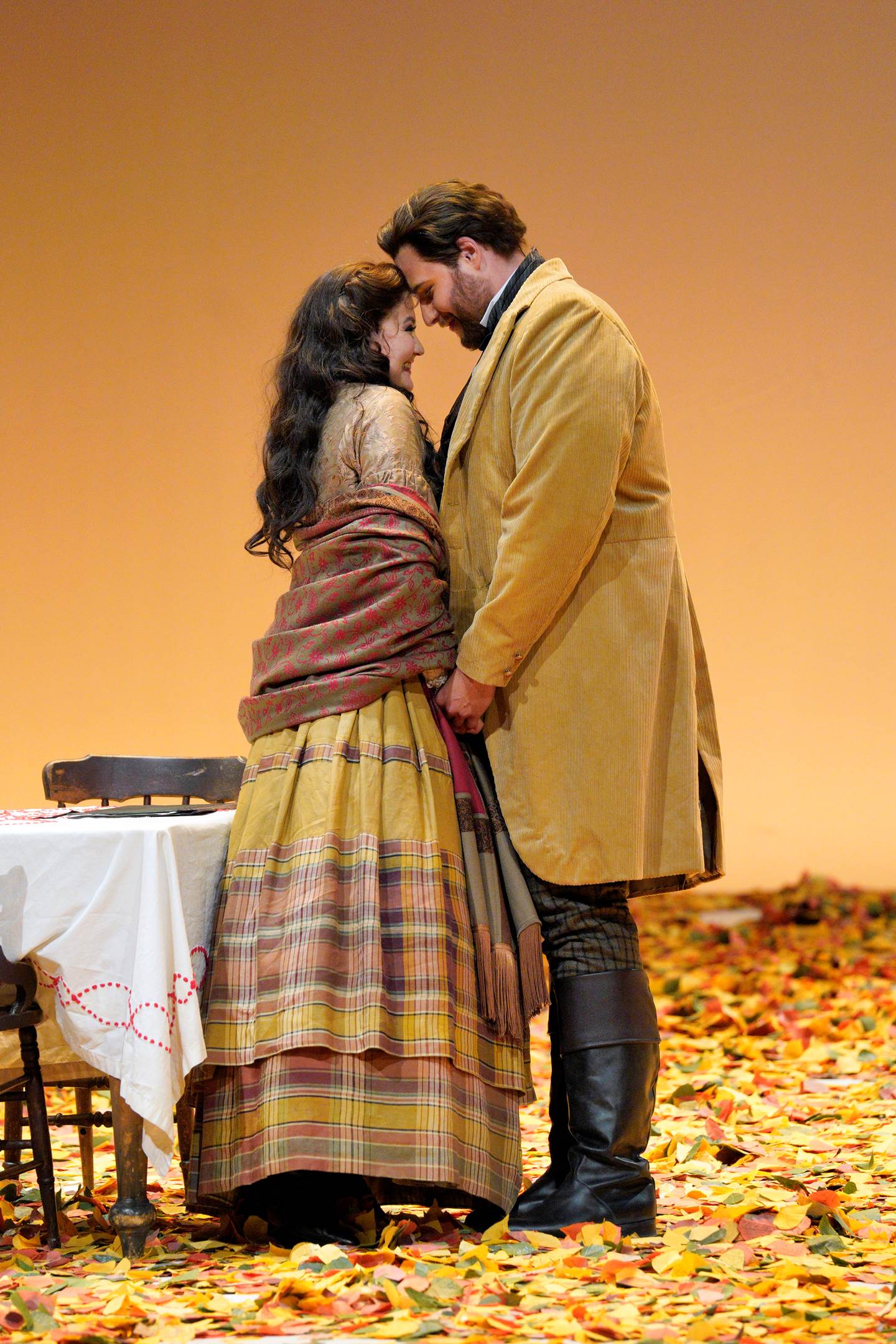 Lensky (Evan LeRoy Johnson, right) expresses his love to Olga (Aigul Akhmetshina)