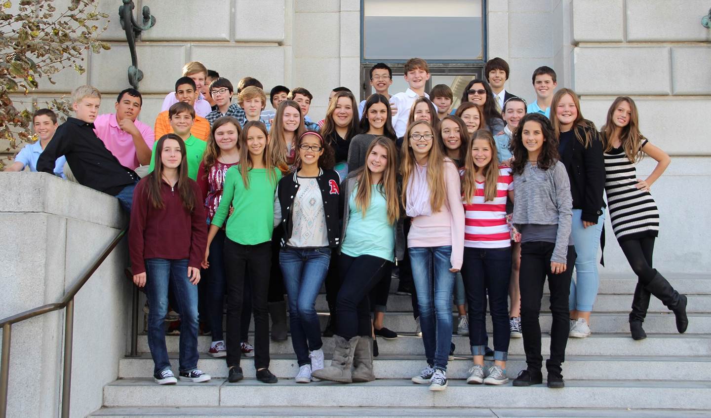 Student group photo on Opera House stairs