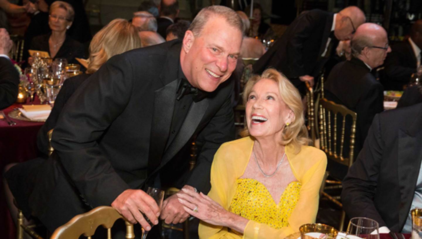 David Gockley and Charlotte Mailliard Shultz at the Holiday Dinner on the Opera House Stage, 2013 (photo by Drew Altizer)