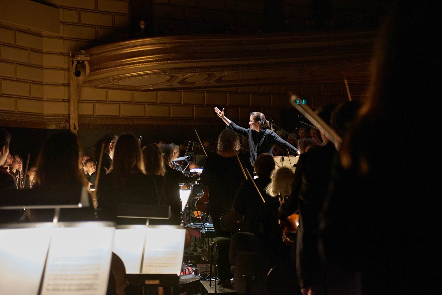 Director Eun Sum Kim conducting the orchestra